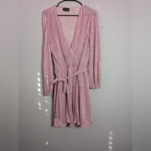 Revolve Bardot Pink Dress Shimmer Pleated Faux Wrap Bellissa Babydoll Sz M